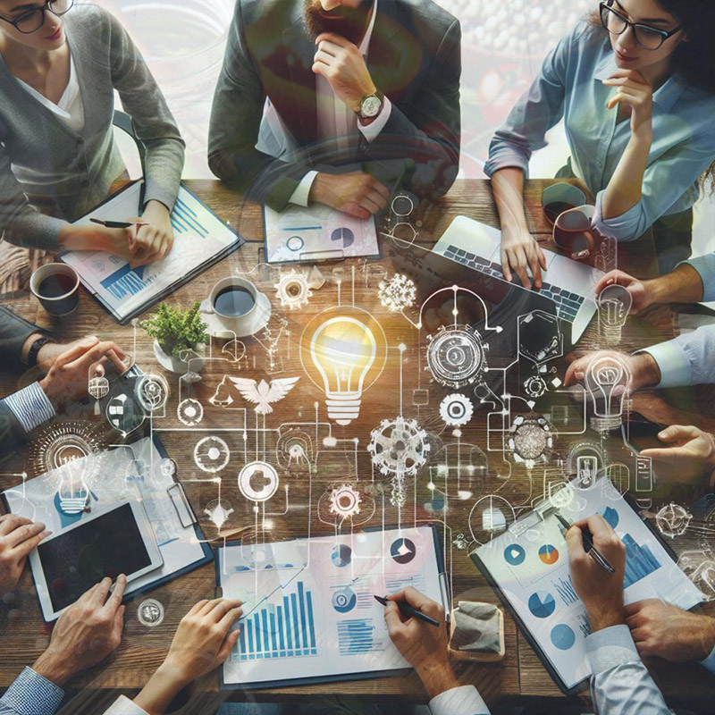 bemo-design-scottsdale-seo-team-brian-bemo Bemo Design marketing team collaborating around a table with laptops and notebooks in a Scottsdale office, working on SEO, Google Ads, and AI-powered marketing strategies.