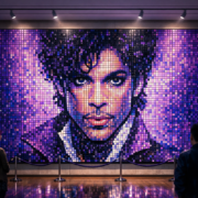 Large-scale Prince Rubik’s Cube mosaic wall art displayed as a gallery-style installation