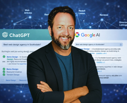 AI search visibility strategy showing how businesses appear in ChatGPT and Google AI results