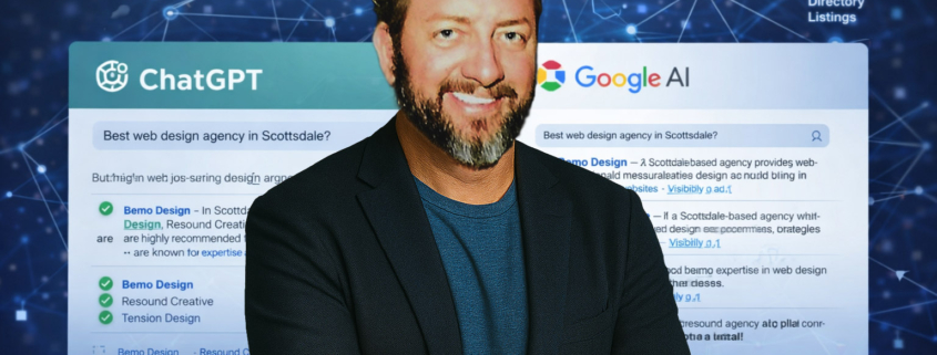 AI search visibility strategy showing how businesses appear in ChatGPT and Google AI results