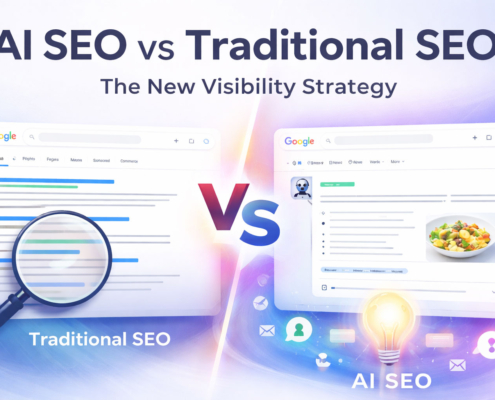 AI search results vs traditional Google results showing AI-generated answers and SEO listings