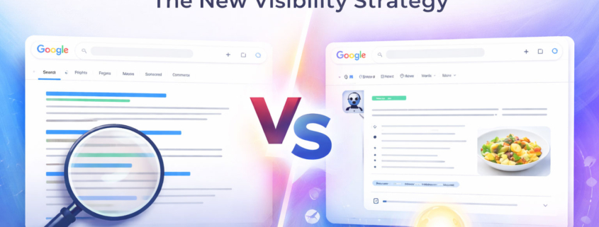 AI search results vs traditional Google results showing AI-generated answers and SEO listings