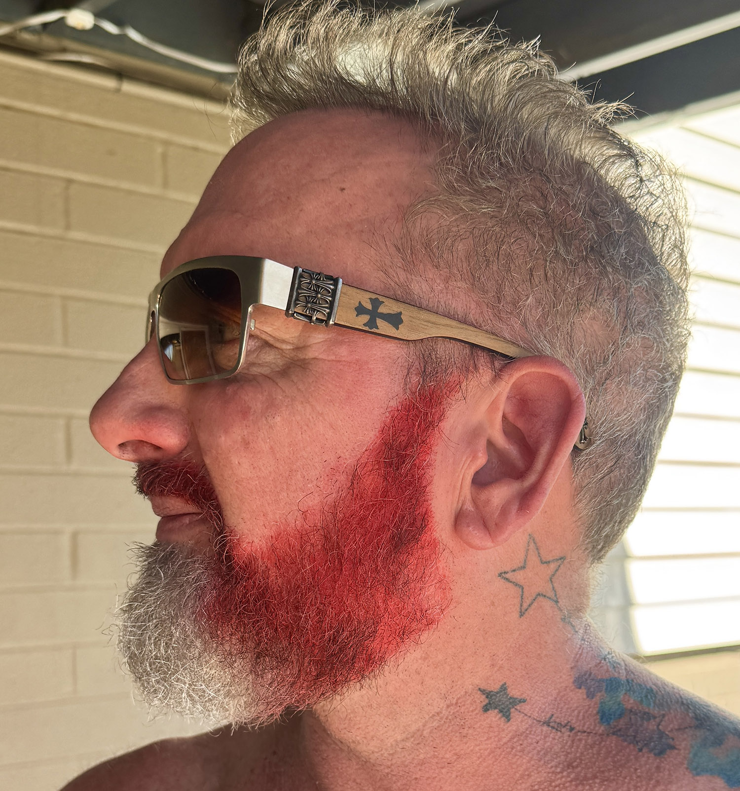 Fourth of July beard colored red white and blue by Brian Bemo celebrating America.