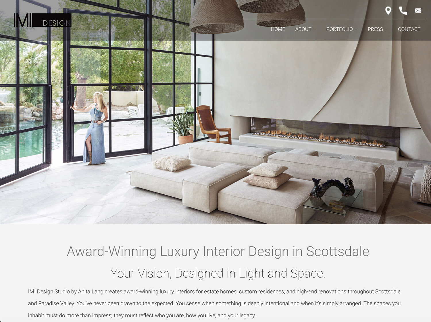 Luxury interior design website for IMI Design Studio in Scottsdale created by Bemo Design