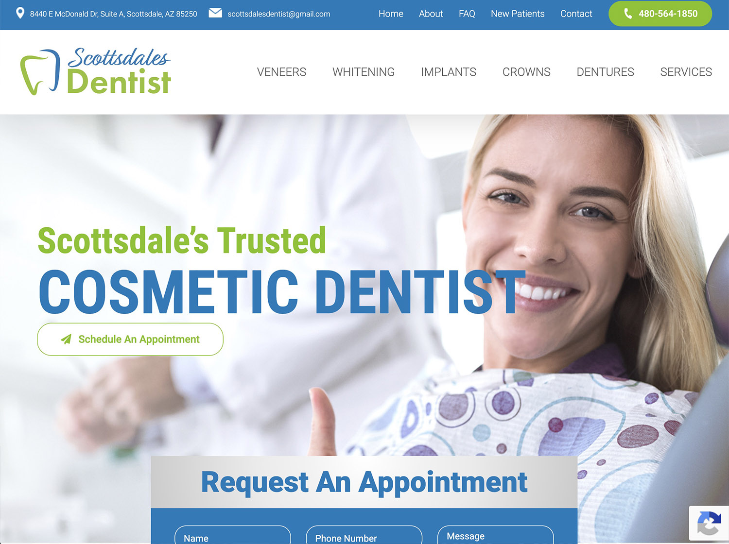 Custom cosmetic dentist website design in Scottsdale created by Bemo Design